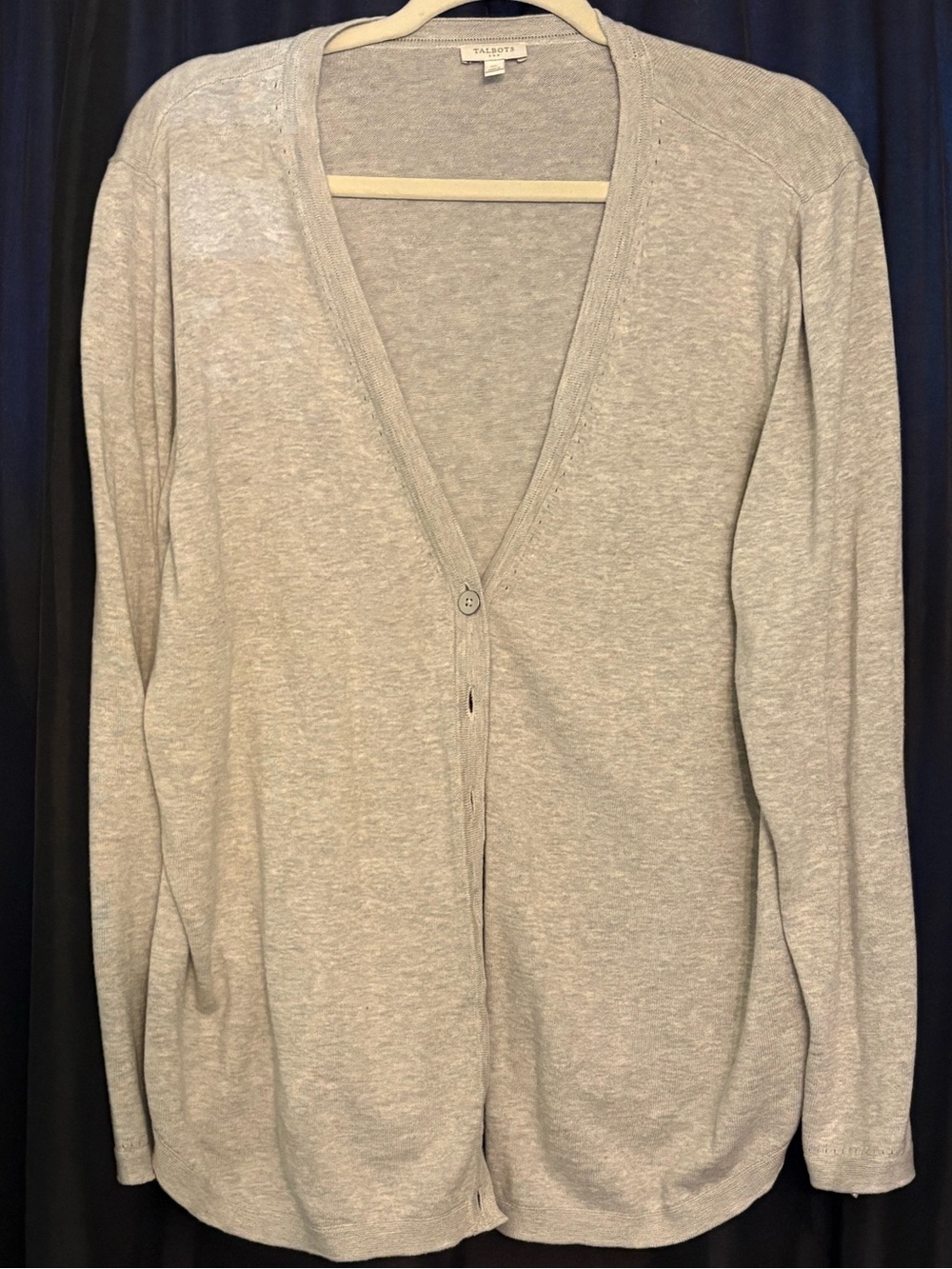 Talbots Light Gray V-Neck Button Front Cardigan